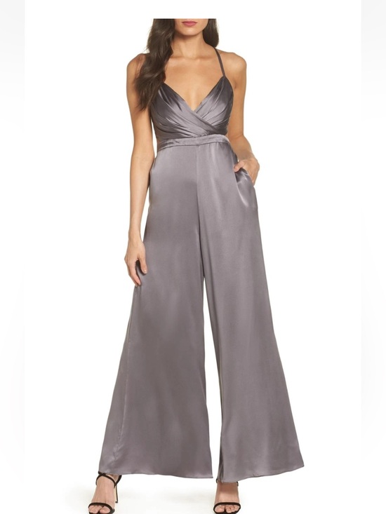 Fame and Partners Pants - FAME AND PARTNERS The Armelle Wide Leg Shimmery Silver JUMPSUIT MID GREY(Z)